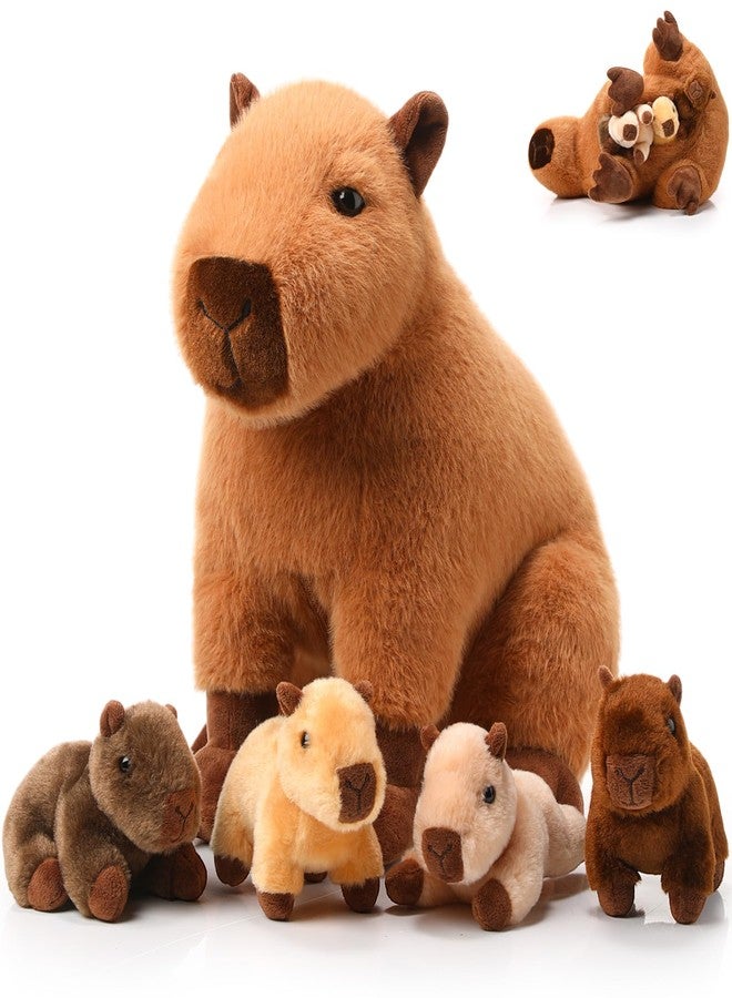 Hollowfly 5 Pcs Capybara Stuffed Animals Capybara Plush Gift for Stuffed Mommy Kids with 4 Cute Babies Inside Soft Plushies for Birthday Party Gifts Operation Christmas(Dark Color,Sitting Style) - Image 1